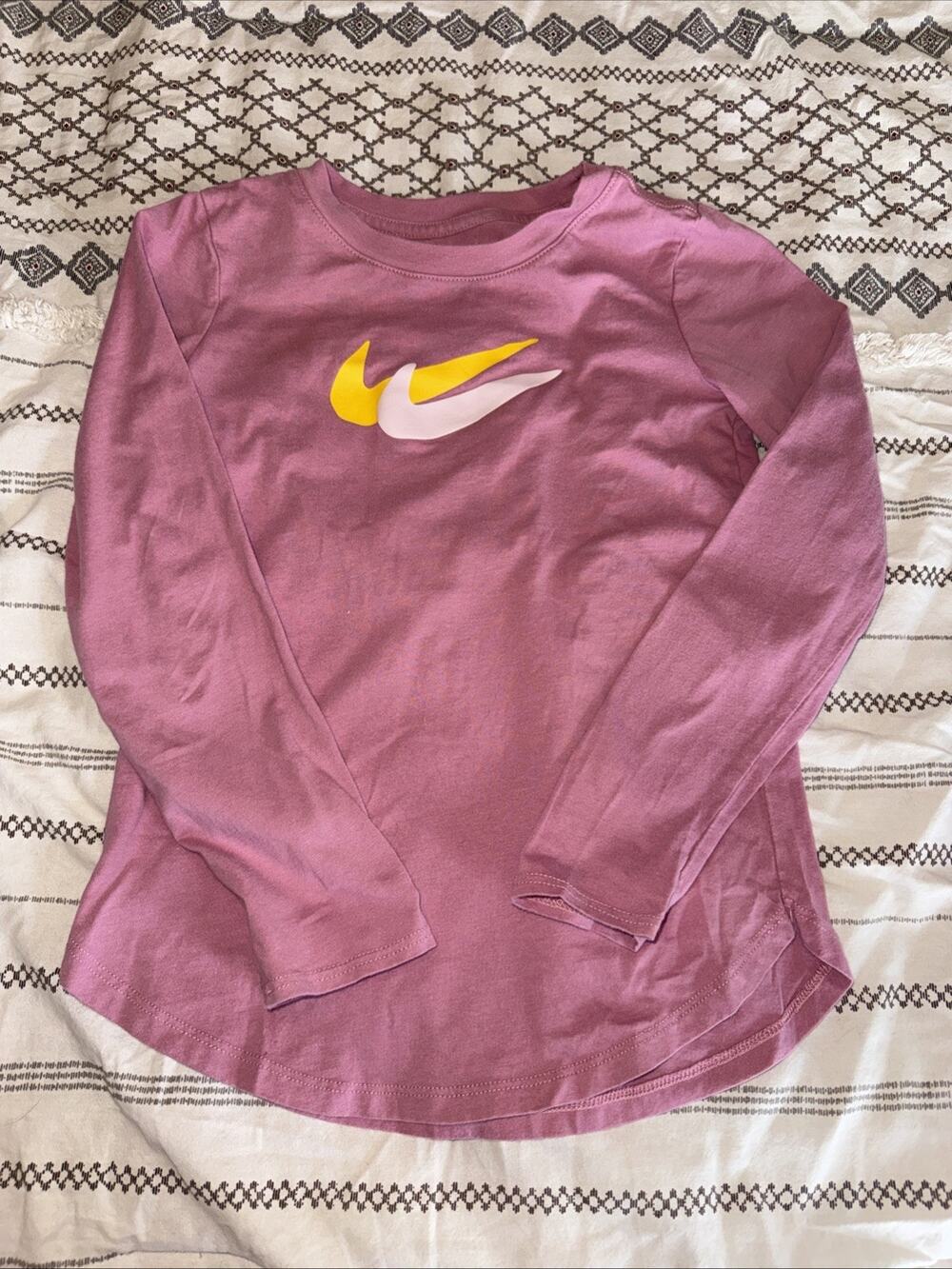 Nike Girls' Long-Sleeve Sport Top Pink Size 6-7 Logo Swoosh